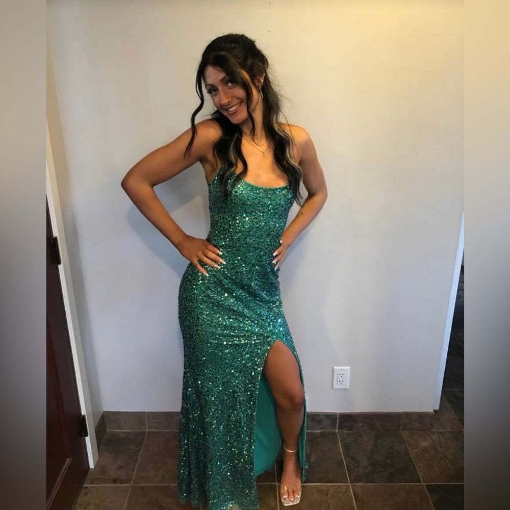 Jules and Cleo Green Sequins Prom Dress